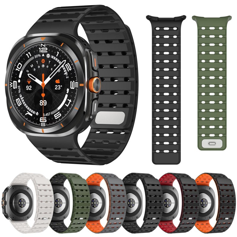 erorex For Samsung Galaxy Watch Ultra 47Mm / Ultra 2025 Breathable Silicone Magnetic Watch Band(Black Orange) - Image 5