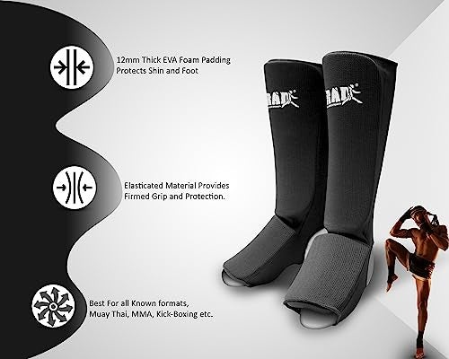 RAD Shin Guards MMA, Karate, TKW. Elastic Cloth Shin & Instep Padded Guards Protective Kickboxing (Pair) (Small, Black) - Image 3