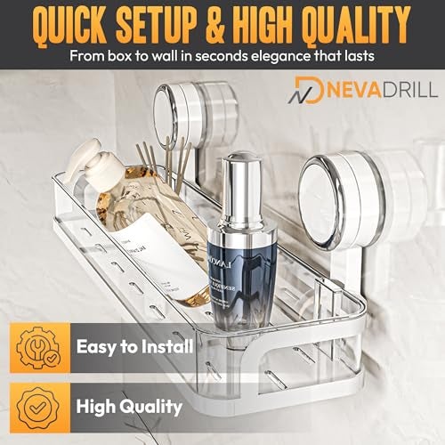 NEVADRILL Shower Caddy Wall Mounted, Easy Twist & Lock Vacuum Grip with Adhesive Base, No Drill Bathroom Shelf Organizer for Shampoo, Soap & Toiletries – Space-Saving Design (1-Pack) (White, 40 CM) - Image 3