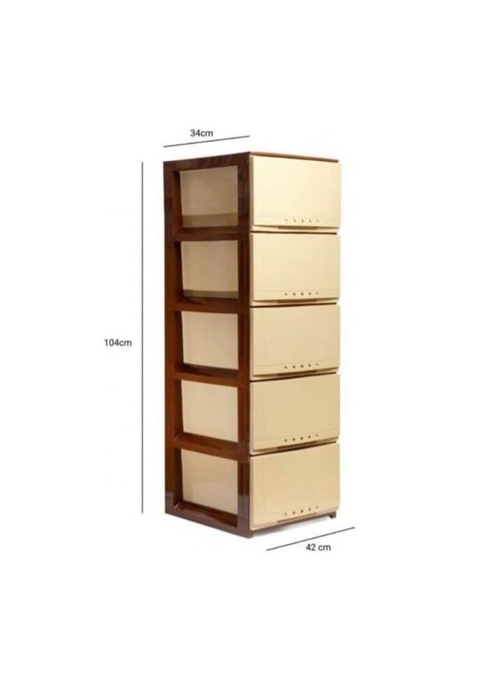 ECVV ECVV Plastic Cabinet Drawers Storage Dresser, Closet Drawers Organizer Unit for Clothes,Toys,Bedroom,Playroom Brown-Beige - 5 Layer - Image 2