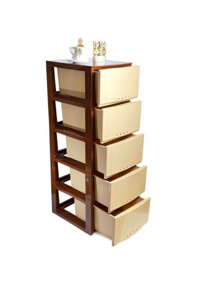 ECVV ECVV Plastic Cabinet Drawers Storage Dresser, Closet Drawers Organizer Unit for Clothes,Toys,Bedroom,Playroom Brown-Beige - 5 Layer - Image 3