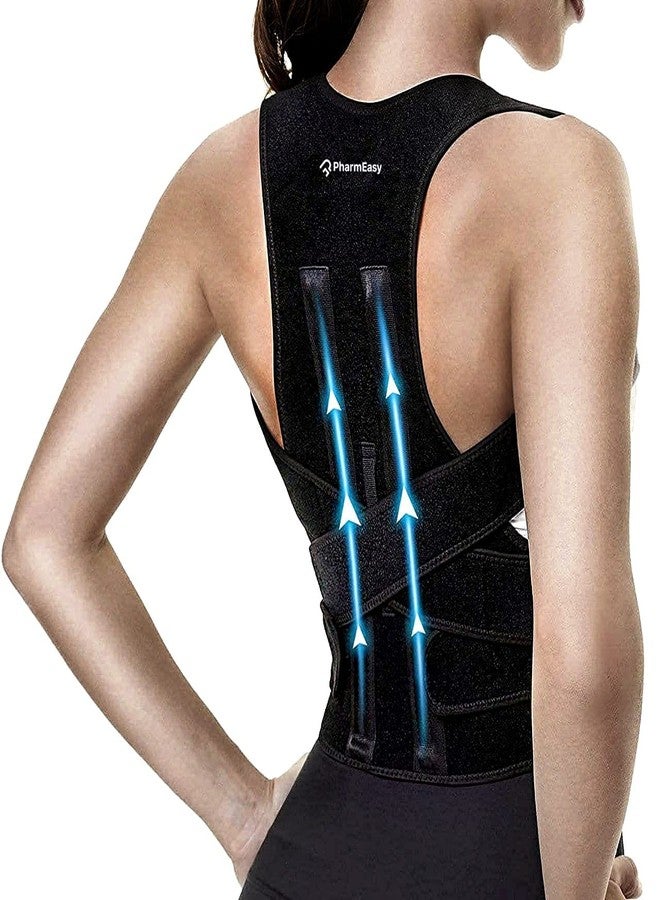 PharmEasy Premium Magnetic Back Brace Posture Corrector For Men Shoulder Support Belt For Men And Women, Belt For Lower & Upper Back Pain Relief With Back Support Plates Man & Woman Universal (Large) - Image 1