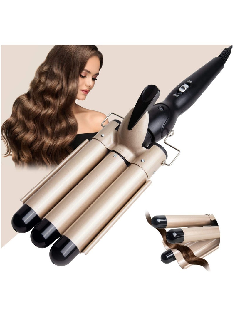 ELTRAZONE 3 Barrel Curling Iron Wand - Dual Voltage Temperature Adjustable 25mm Hair Crimper,1 Inch Ceramic Tourmaline Triple Barrels,Hair Waving Styling Tools, Gold  - Image 1