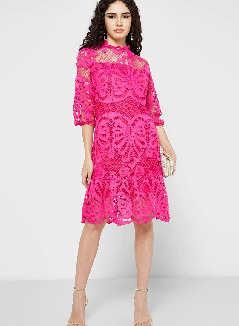 ELLA Schifflli Dress With Cut Out Detail
