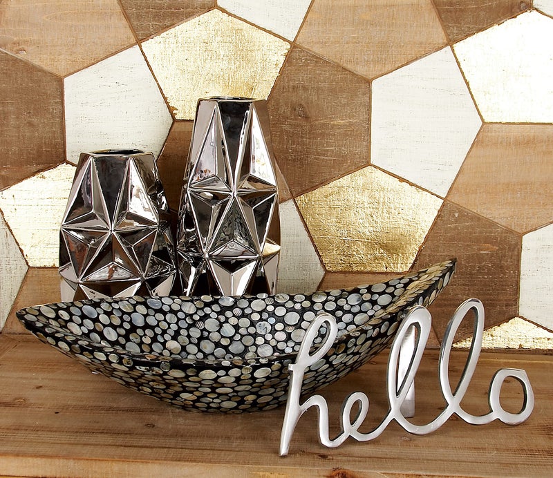 Deco 79 Mother of Pearl Shell Living Room Decor Tray Ottoman Tray, Serving Tray 22" x 10" x 6", Gray - Image 1