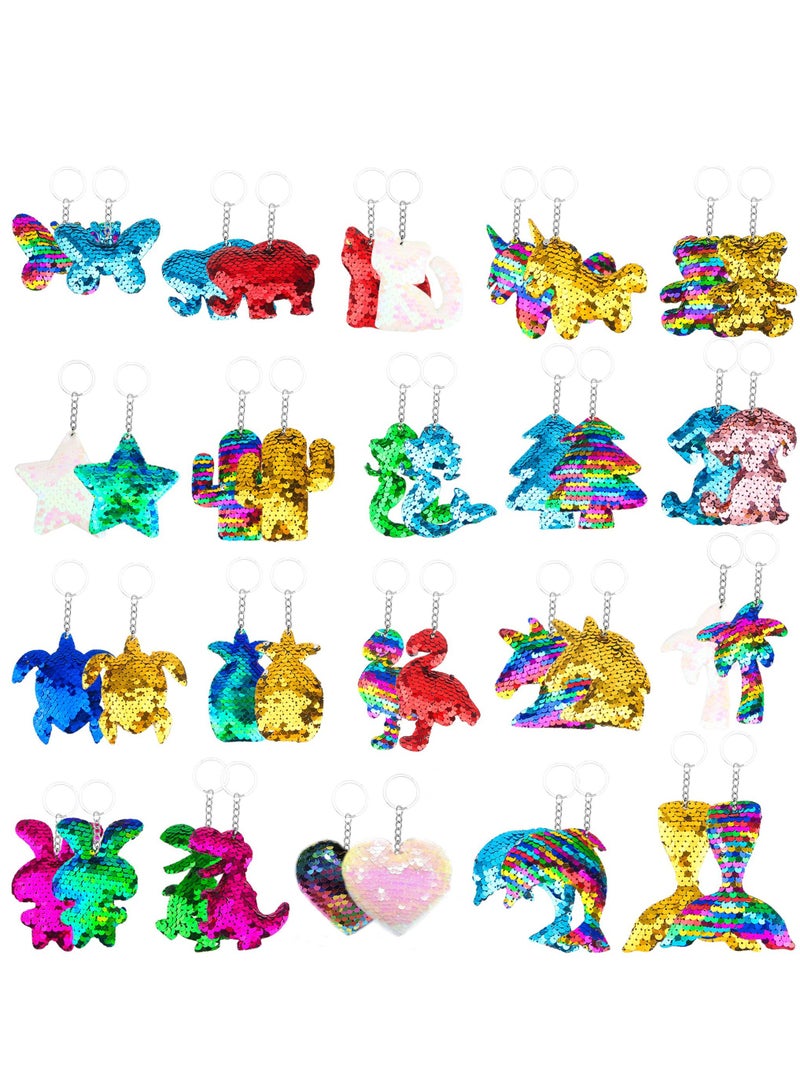Y&D Colorful Sequin Keychains, Girls Keyrings Party Bags Fillers, Reversible Sequins, Birthday Gifts Supplies, for Kids and Adults Favors Backpack Accessories 40 pcs - Image 1