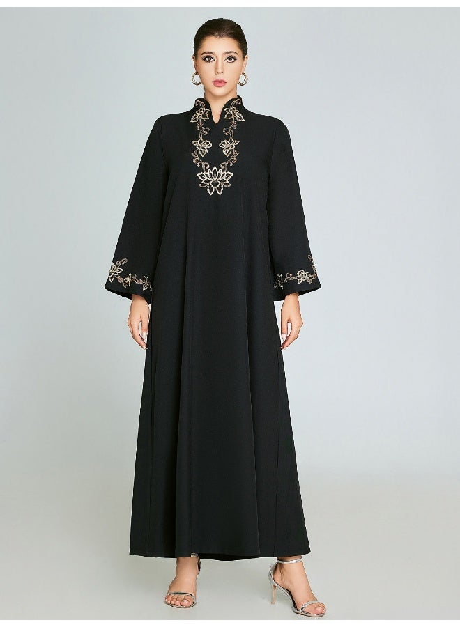 إسكدنيا عباءة طويلة مزخرفة باللون الأسود بتصميم عتيق - Image 1