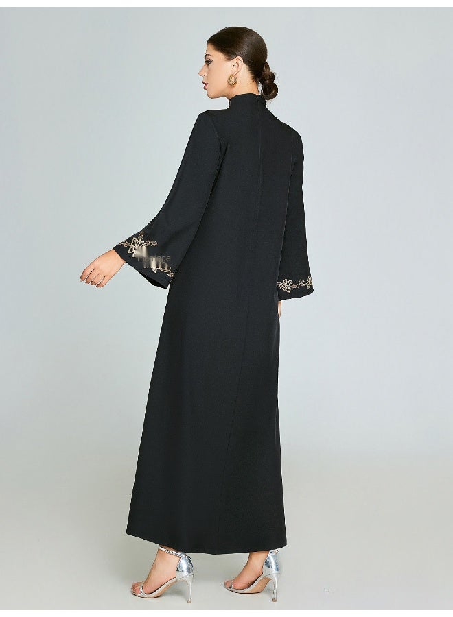 إسكدنيا عباءة طويلة مزخرفة باللون الأسود بتصميم عتيق - Image 2