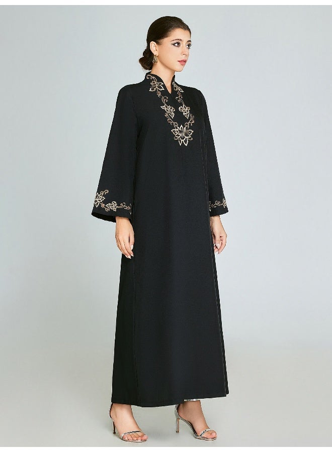 إسكدنيا عباءة طويلة مزخرفة باللون الأسود بتصميم عتيق - Image 3