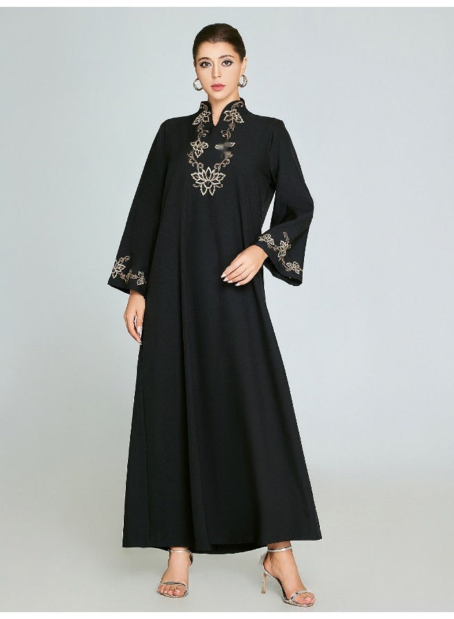 إسكدنيا عباءة طويلة مزخرفة باللون الأسود بتصميم عتيق - Image 4