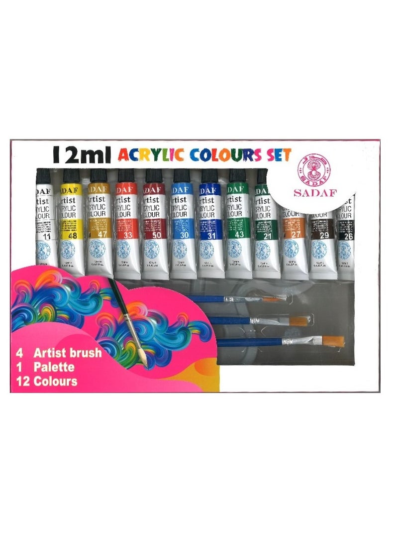Sadaf 12-Piece Acrylic Paint Set With Four Brushes And A Palette  - Image 1