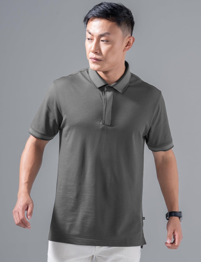 DAMENSCH All-Degree Solid Buttoned Polo T Shirt for Man, Pique Textured, Cotton, Thermoregulating Mens T Shirts with Collar, Recycled Fabric Tshirt Polo-Phantom Gray-M - Image 2
