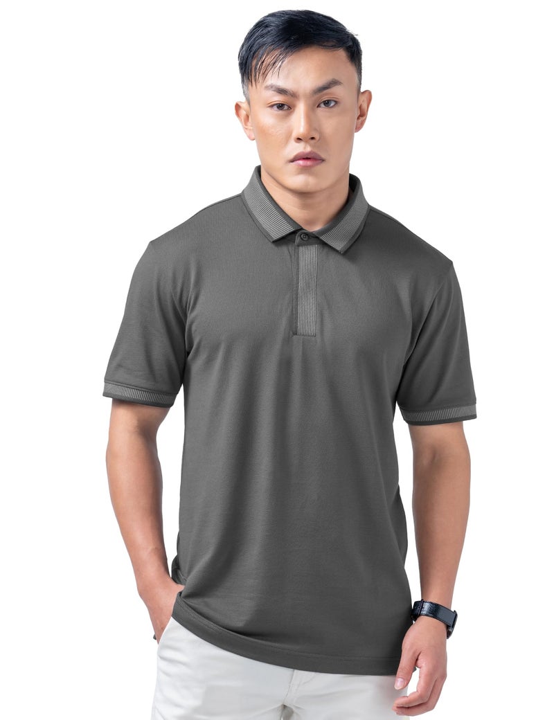 DAMENSCH All-Degree Solid Buttoned Polo T Shirt for Man, Pique Textured, Cotton, Thermoregulating Mens T Shirts with Collar, Recycled Fabric Tshirt Polo-Phantom Gray-M - Image 1