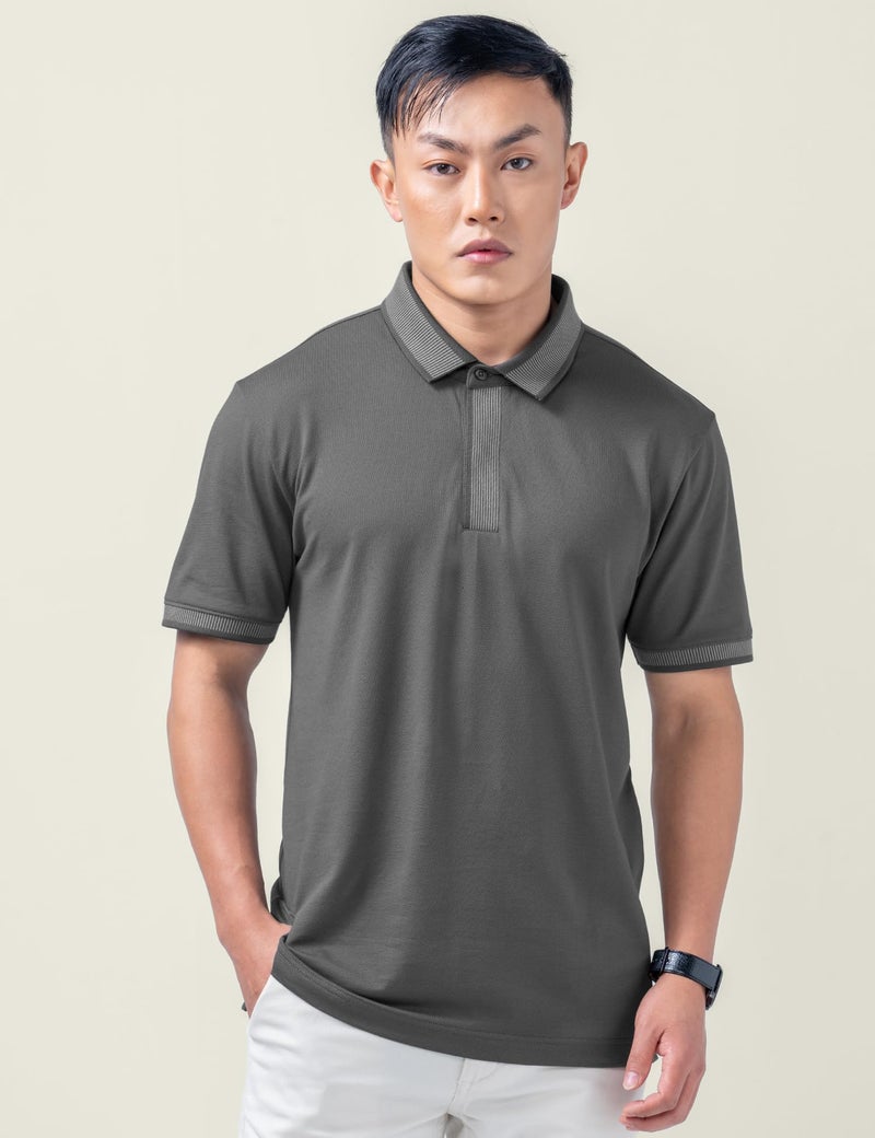 DAMENSCH All-Degree Solid Buttoned Polo T Shirt for Man, Pique Textured, Cotton, Thermoregulating Mens T Shirts with Collar, Recycled Fabric Tshirt Polo-Phantom Gray-M - Image 4