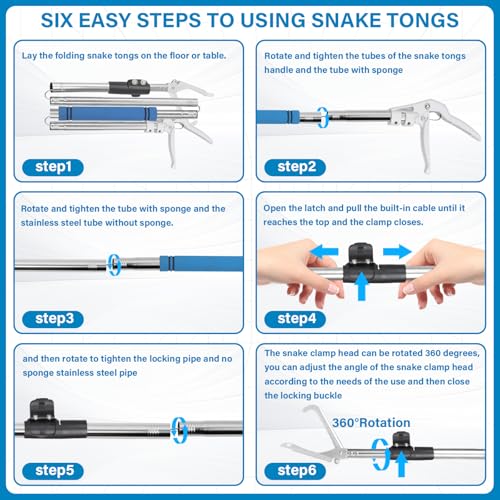 Frebuta Snake Grabber Tool for Rattlesnake, 69" Snake Tongs Grabber Heavy Duty Professional Folding Snake Feeding Tongs Wide Jaw Snake Handling Tool Long Hndle Stainless Steel Tube Sponge Handle - Image 4