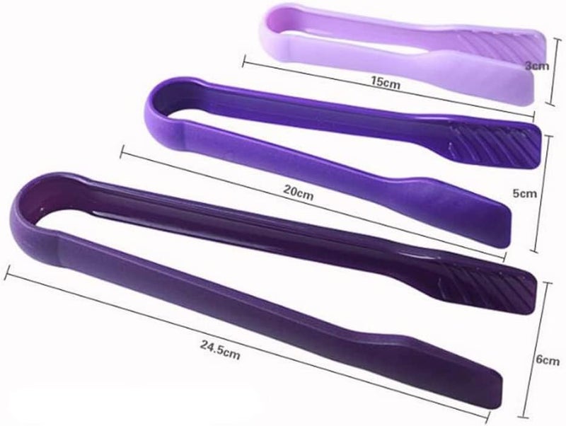 PRONTOPAL 3 Pcs Set of Different Sizes Reusable Plastic Kitchen Tongs, Non-Slip Bread Clip for Cooking, Salad, Bread, Cake, Barbecues, Good for Home Kitchens, Camping Parties, Everyday Use (Purple) - Image 3