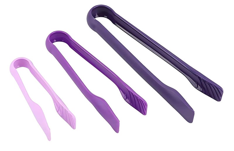 PRONTOPAL 3 Pcs Set of Different Sizes Reusable Plastic Kitchen Tongs, Non-Slip Bread Clip for Cooking, Salad, Bread, Cake, Barbecues, Good for Home Kitchens, Camping Parties, Everyday Use (Purple) - Image 1