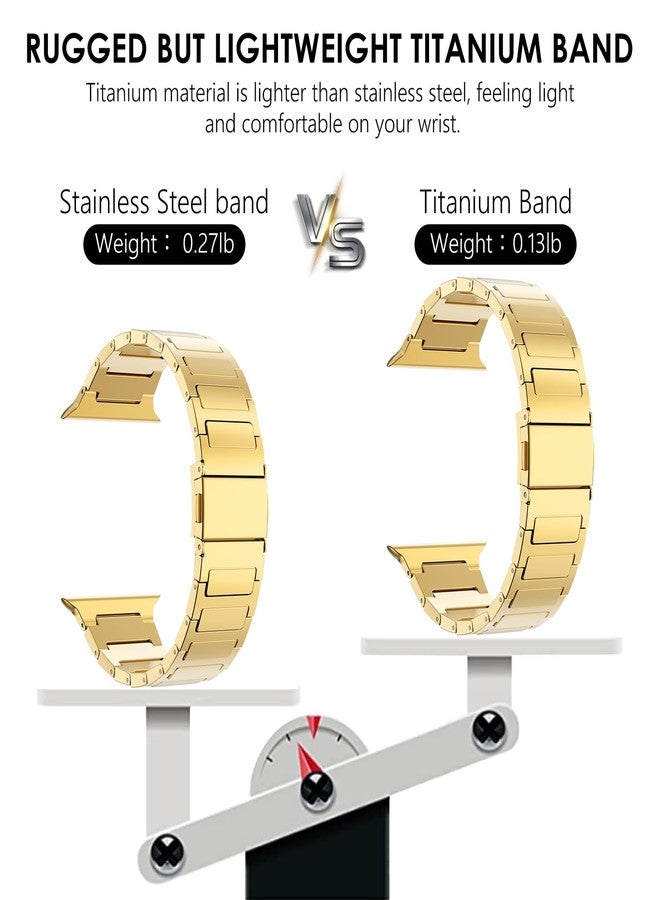 سوار WINGLE من التيتانيوم لساعة Apple Watch، موديلات Ultra 3/2/1، مقاس 49 مم، سلسلة 11، 10، 46 مم، 45 مم، 44 مم، 42 مم، SE، موديلات 3/2/1، 9، 8، 7، 6، 5، 4، 3، 2، 1، للرجال. سوار معدني أنيق وخفيف الوزن لساعة iWatch، لون ذهبي. - Image 3