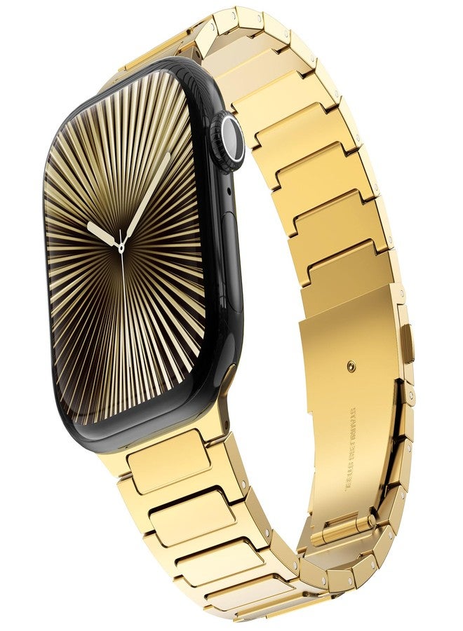 سوار WINGLE من التيتانيوم لساعة Apple Watch، موديلات Ultra 3/2/1، مقاس 49 مم، سلسلة 11، 10، 46 مم، 45 مم، 44 مم، 42 مم، SE، موديلات 3/2/1، 9، 8، 7، 6، 5، 4، 3، 2، 1، للرجال. سوار معدني أنيق وخفيف الوزن لساعة iWatch، لون ذهبي. - Image 1