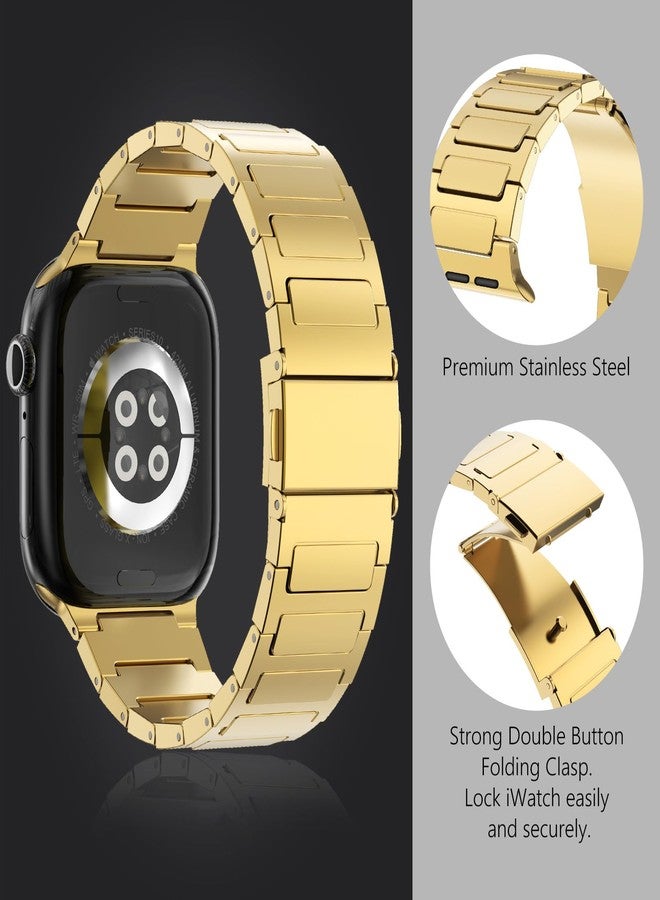 سوار WINGLE من التيتانيوم لساعة Apple Watch، موديلات Ultra 3/2/1، مقاس 49 مم، سلسلة 11، 10، 46 مم، 45 مم، 44 مم، 42 مم، SE، موديلات 3/2/1، 9، 8، 7، 6، 5، 4، 3، 2، 1، للرجال. سوار معدني أنيق وخفيف الوزن لساعة iWatch، لون ذهبي. - Image 5