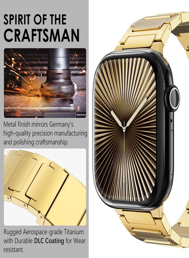 سوار WINGLE من التيتانيوم لساعة Apple Watch، موديلات Ultra 3/2/1، مقاس 49 مم، سلسلة 11، 10، 46 مم، 45 مم، 44 مم، 42 مم، SE، موديلات 3/2/1، 9، 8، 7، 6، 5، 4، 3، 2، 1، للرجال. سوار معدني أنيق وخفيف الوزن لساعة iWatch، لون ذهبي. - Image 4