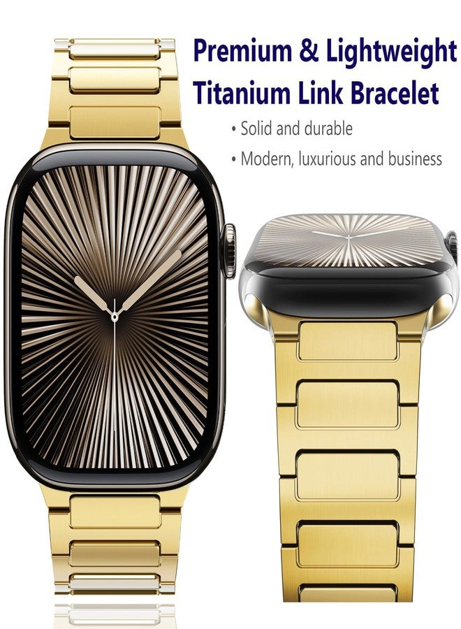 سوار WINGLE من التيتانيوم لساعة Apple Watch، موديلات Ultra 3/2/1، مقاس 49 مم، سلسلة 11، 10، 46 مم، 45 مم، 44 مم، 42 مم، SE، موديلات 3/2/1، 9، 8، 7، 6، 5، 4، 3، 2، 1، للرجال. سوار معدني أنيق وخفيف الوزن لساعة iWatch، لون ذهبي. - Image 2