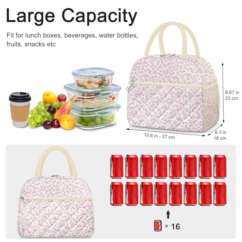 KUBYA Lunch Bag Lunch Box for Women Adult Men Insulated Quilted Reusable Large Lunch Tote Bag Leakproof Simple Cooler Bag for Work Office Picnic Beach or Travel - Image 3