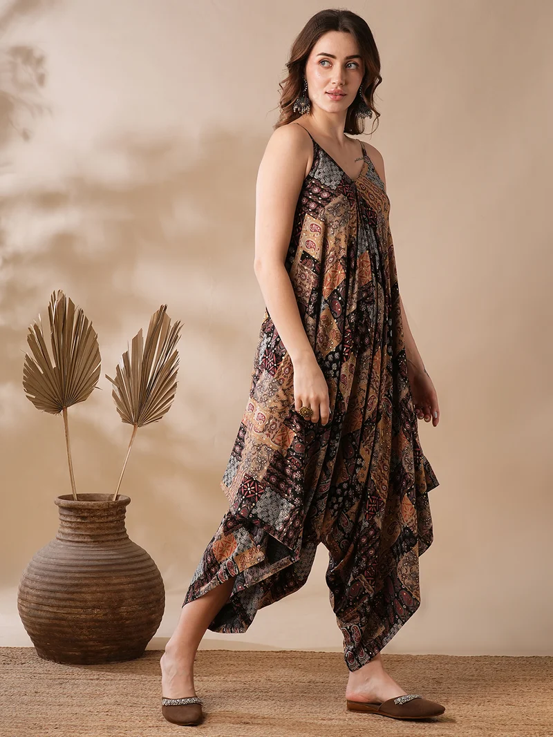 globus Women Printed Sleeveless Basic Jumpsuit