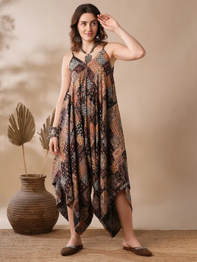 globus Women Printed Sleeveless Basic Jumpsuit