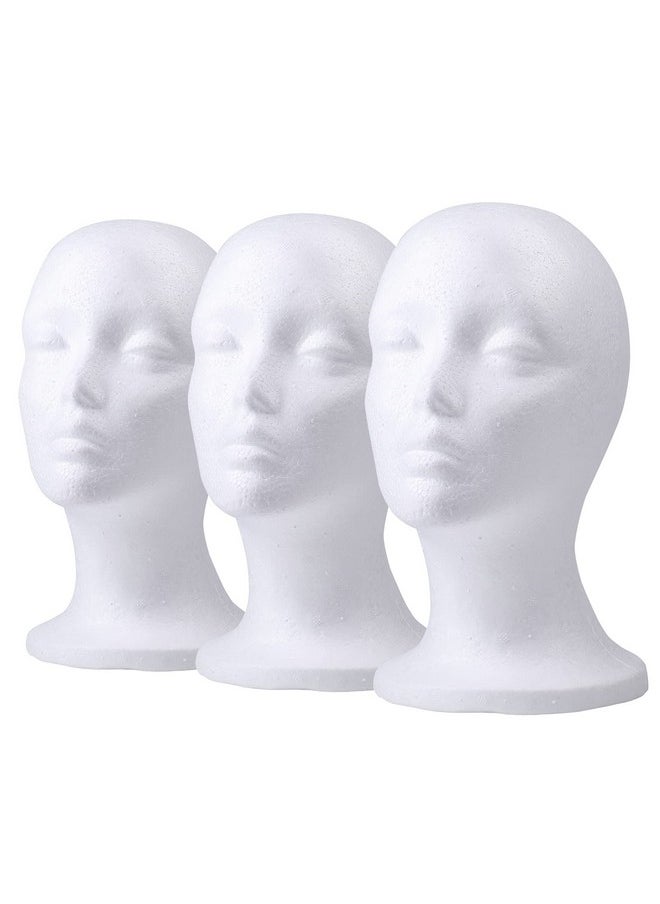 Foraineam 3 Pieces Foam Mannequin Head Wig Head Female Mannequin Wig Display Stand Holder Cosmetics Model Head White Foam Heads For Glasses Mask Hat Headband Hairpieces And More  - Image 1