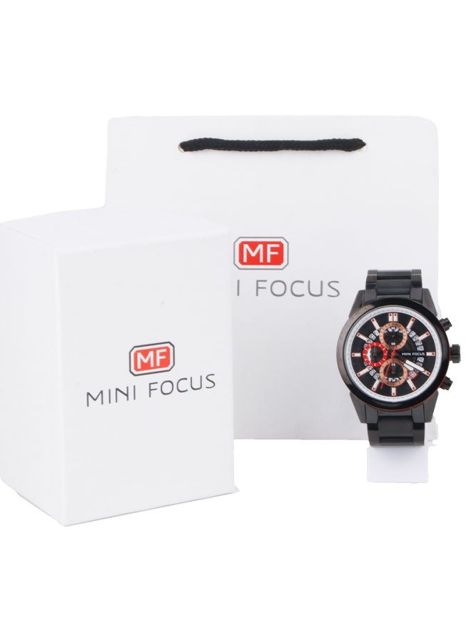 مينيفوكس ساعة رجالية فخمة من Mini Focus – كرونوغراف أنيق مقاوم للماء مع سوار معدني أسود - Image 4