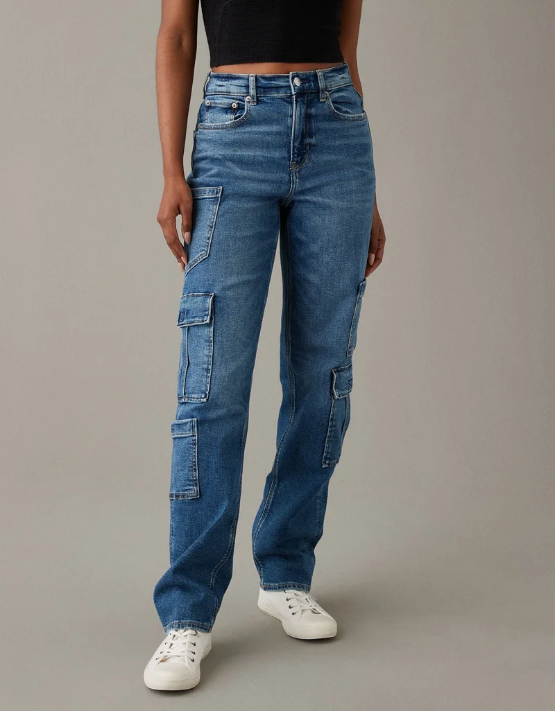 American Eagle AE Stretch Super High-Waisted Baggy Straight Cargo Jean