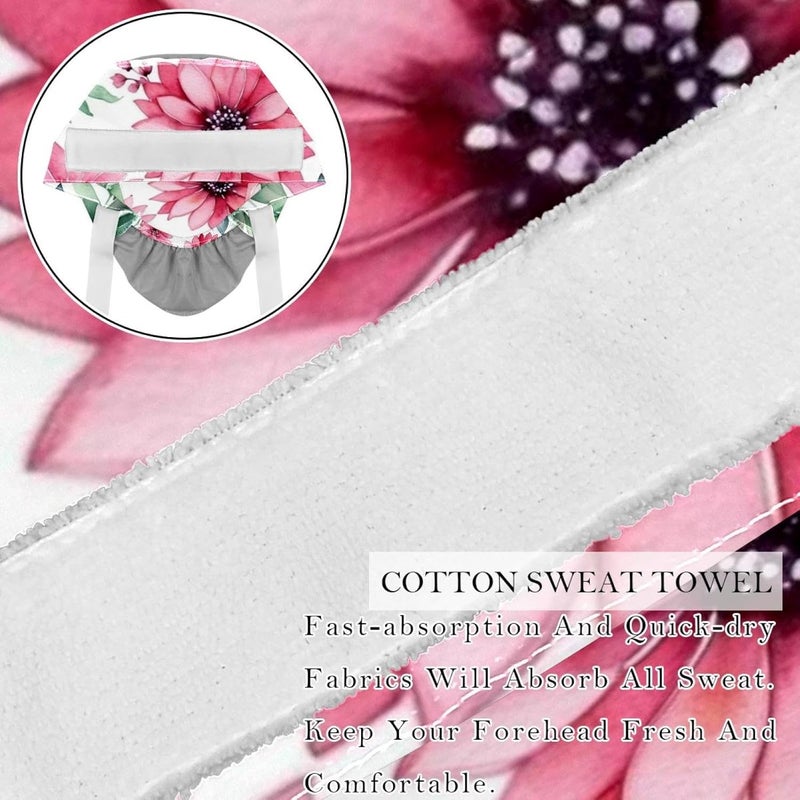 Adjustable 2 Packs Pink Flowers with Leaves Women Bouffant Cap Scrub Hat for Woman Men - Image 2