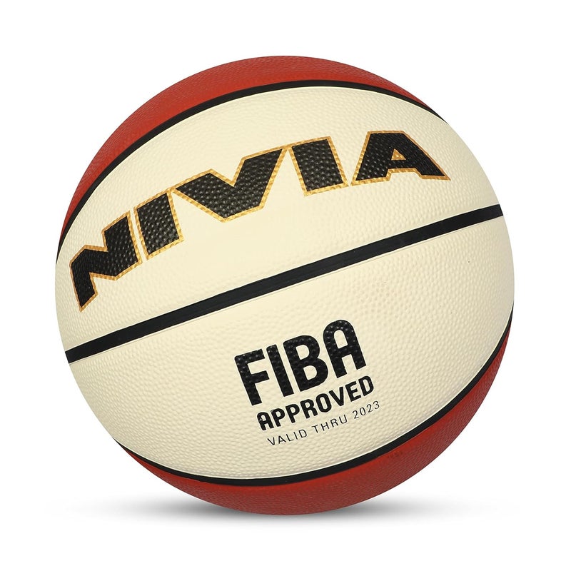 Nivia 1124 Rubber Basketball (size 7) White Brown Durable Natural Rubber 8 Panel Design Indoor and Outdoor Play - Image 1