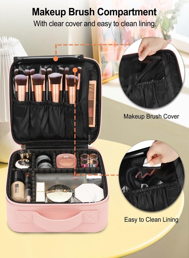 Relavel Travel Makeup Train Case Makeup Cosmetic Case Organizer Portable Artist Storage Bag with Adjustable Dividers for Cosmetics Makeup Brushes Toiletry Jewelry Digital Accessories (Pink) - Image 3