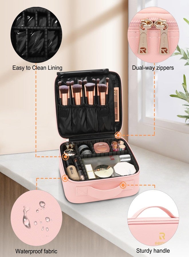 Relavel Travel Makeup Train Case Makeup Cosmetic Case Organizer Portable Artist Storage Bag with Adjustable Dividers for Cosmetics Makeup Brushes Toiletry Jewelry Digital Accessories (Pink) - Image 4