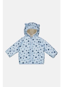 Toddlers Boy Hooded Allover Print Puffer Jacket, Blue