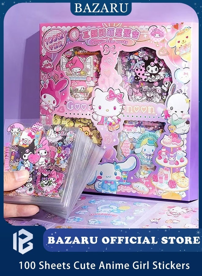 BAZARU 100 Sheets Anime Girl Stickers Pack – Cute Aesthetic Kawaii Cartoon Vinyl Stickers for Scrapbooking, Journaling, Laptop, Room Decor & DIY Crafts - Image 1