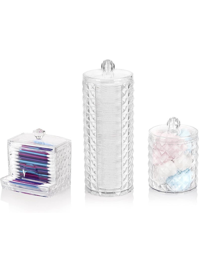 Set of 3 Bathroom Canisters With Lids for Make Up Storage - Bathroom  With Cotton Buds, Pads, and Wool Holders - Acrylic Boxes With Lids - Image 1