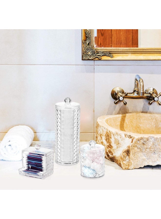 Set of 3 Bathroom Canisters With Lids for Make Up Storage - Bathroom  With Cotton Buds, Pads, and Wool Holders - Acrylic Boxes With Lids - Image 4