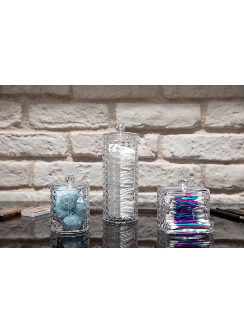 Set of 3 Bathroom Canisters With Lids for Make Up Storage - Bathroom  With Cotton Buds, Pads, and Wool Holders - Acrylic Boxes With Lids - Image 2
