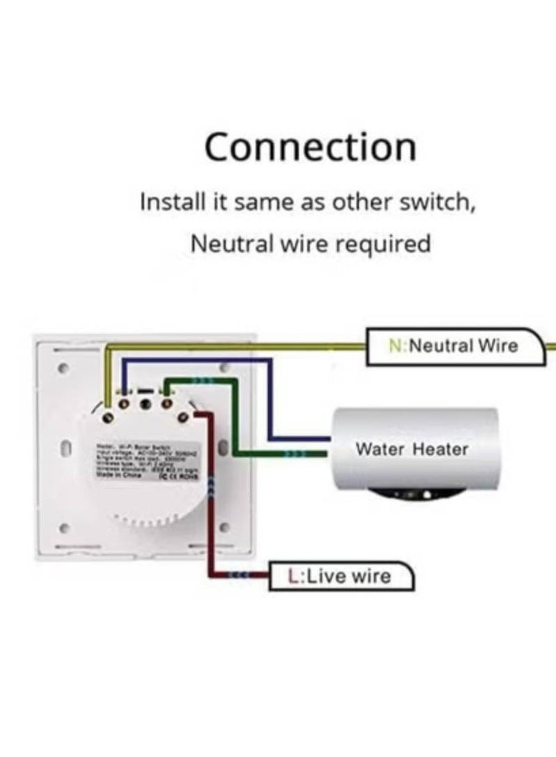 AROAQ Smart WiFi Water Heater Switch – Touch Glass Panel Compatible with Alexa & Google Assistant  - Image 5