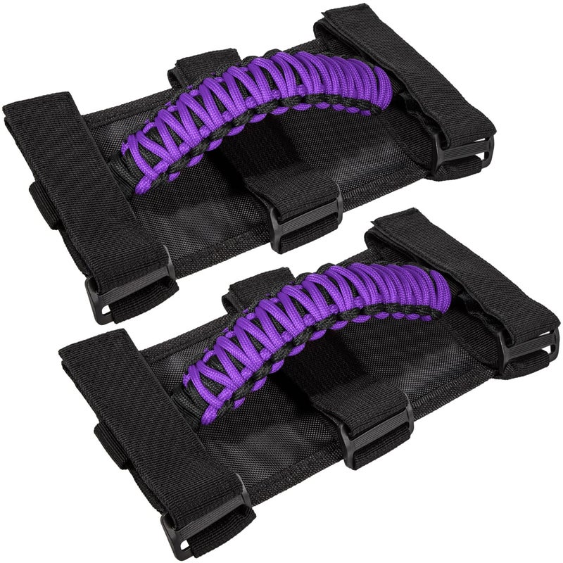 Roll Bar Grab Handles Grip Handle for Jeep Wrangler JK JKU JL JLU TJ YJ Sports Sahara Freedom Rubicon Unlimited Gladiator JT 19552023 UTV ATV Accessories Premium 550 Paracord Purple 2 Pack
