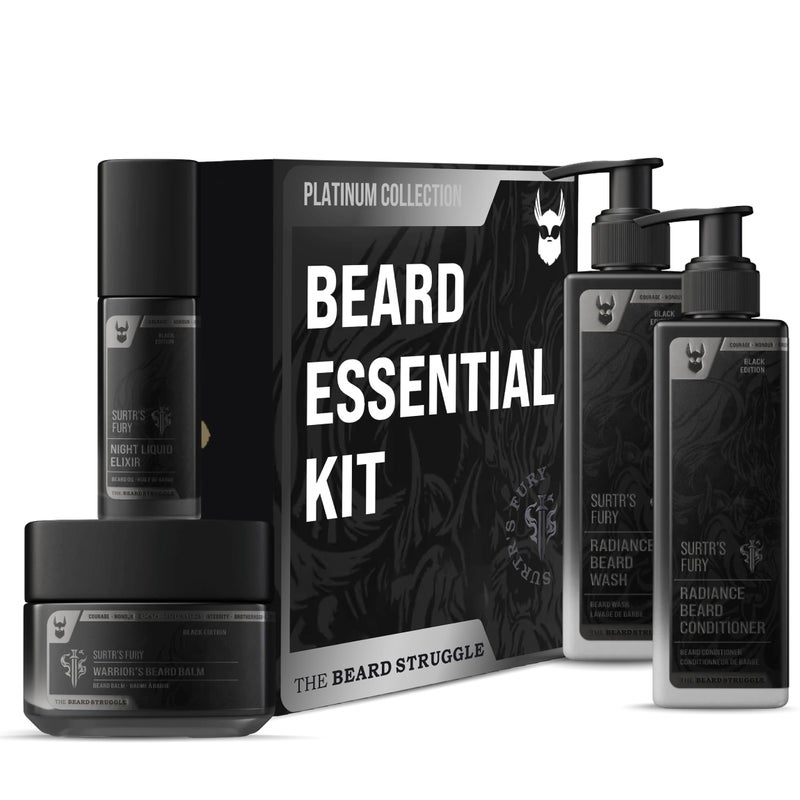 The Beard Growth Kit  Essential Grooming Set with Balm Oil Wash  Conditioner for Men  Surtrs Fury Platinum Collection