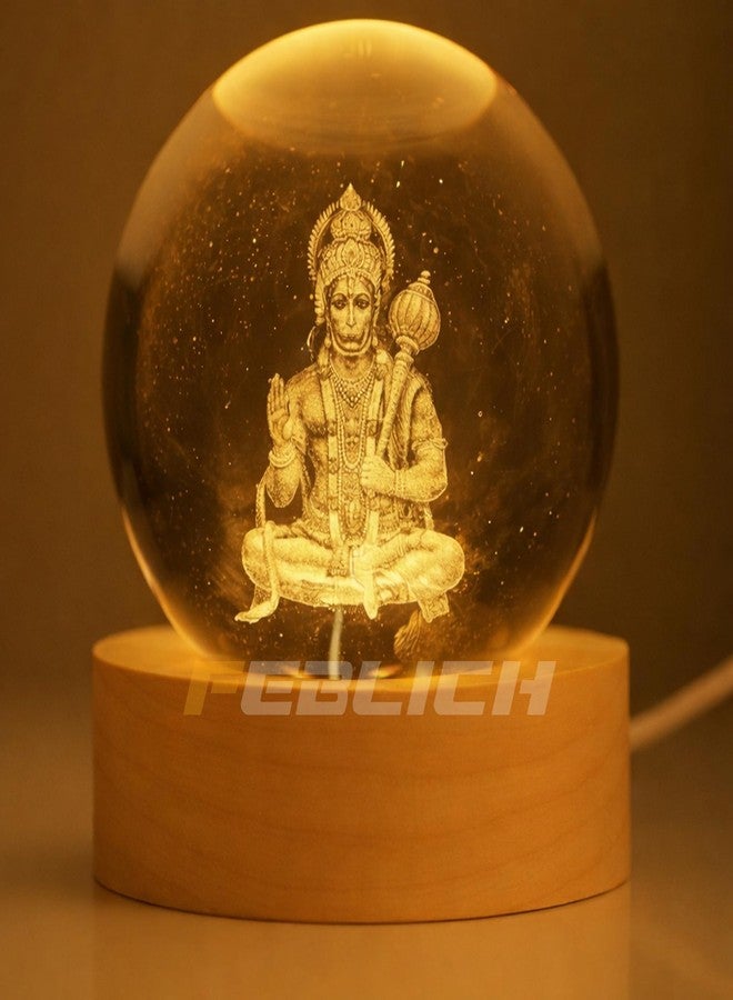 FEBLICH 3D Hanuman Crystal Ball Night Lamp, Solar System Hanuman Crystal Ball Night Light, USB Table Colorful Led Wooden Crystel Ball for Home, Office, Birthday Gift (Hanuman) - Image 1