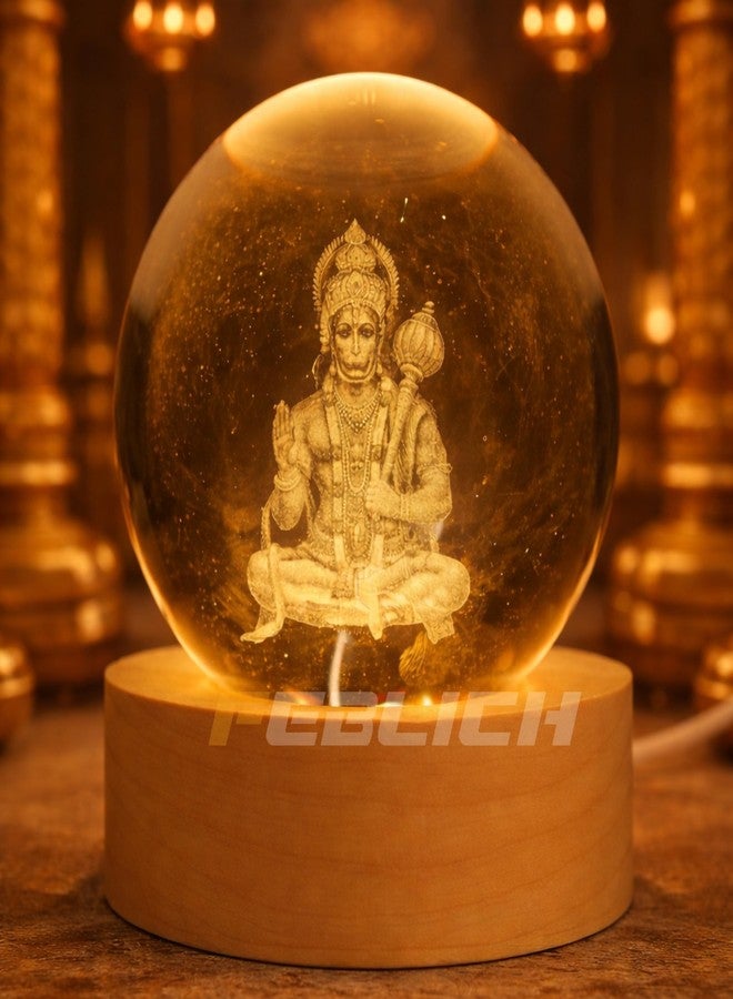 FEBLICH 3D Hanuman Crystal Ball Night Lamp, Solar System Hanuman Crystal Ball Night Light, USB Table Colorful Led Wooden Crystel Ball for Home, Office, Birthday Gift (Hanuman) - Image 2