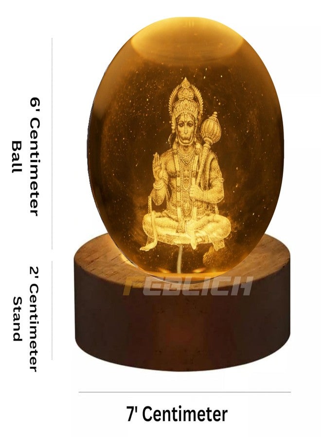 FEBLICH 3D Hanuman Crystal Ball Night Lamp, Solar System Hanuman Crystal Ball Night Light, USB Table Colorful Led Wooden Crystel Ball for Home, Office, Birthday Gift (Hanuman) - Image 3