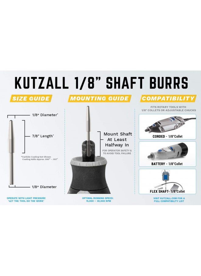 Kutzall Kutzall Original Taper Rotary Burr, 18" Shaft, Fine -Woodworking Attachment for Dremel, Foredom, DeWalt, Milwaukee. Abrasive Tungsten Carbide, 18" (3.1mm) Head Dia. X 78" (22.2mm) Length, T-18-EG  - Image 1