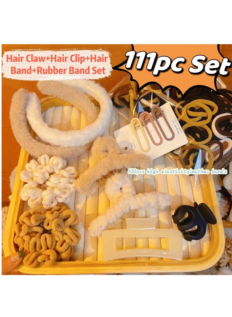 111Pcs Plush Claw Hair Clip Headband Hair Ties Set Autumn Winter Hair Accessories Set for Women