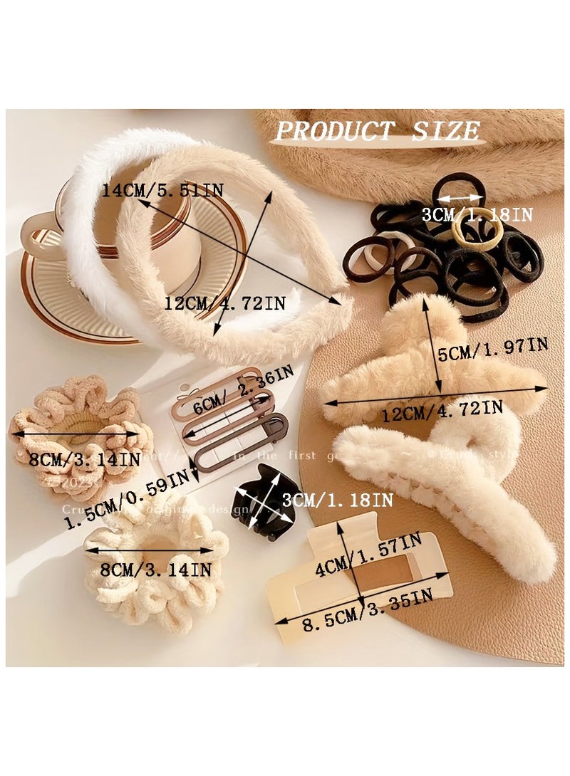 111Pcs Plush Claw Hair Clip Headband Hair Ties Set Autumn Winter Hair Accessories Set for Women